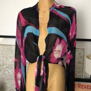 SINESIA KAROL Floral Silk Sheer Tie-Front Blouse Size S